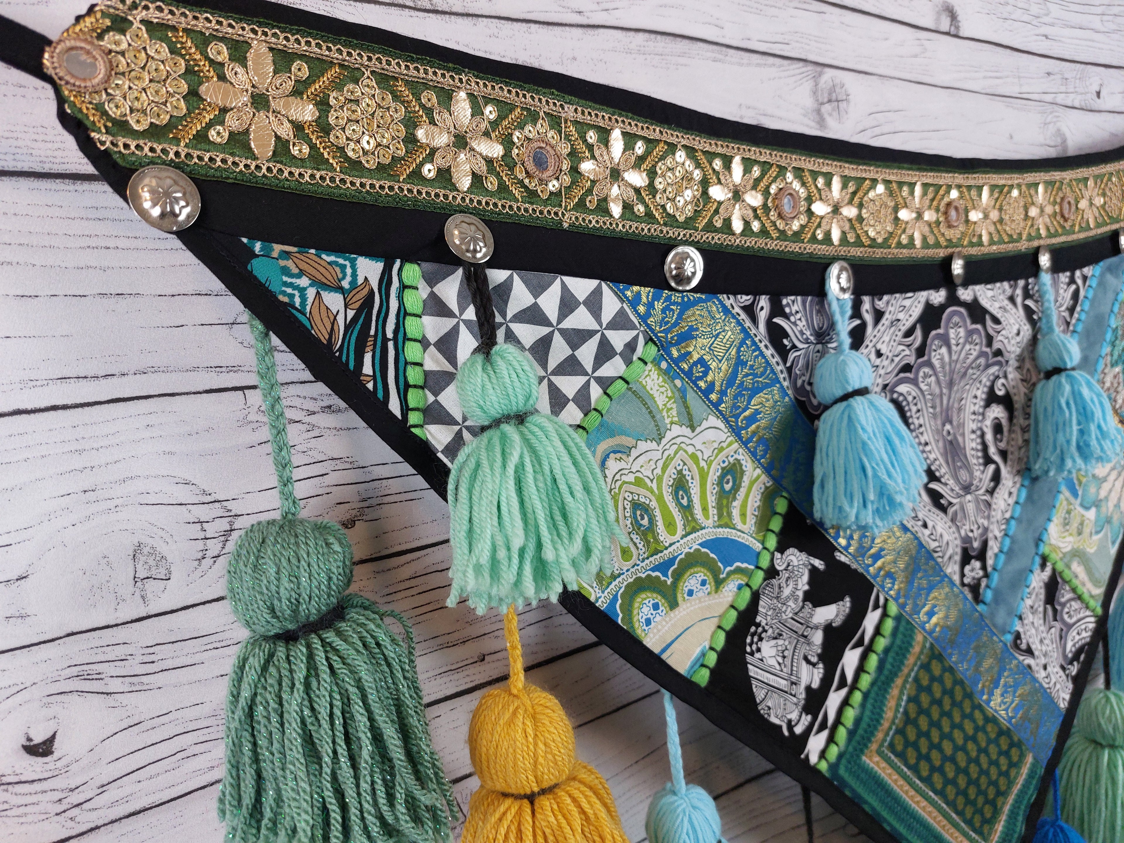 Tassel Belt "Turquoise Elephant", Quastengürtel für FCBD, ATS, ITS, Bauchtanz Gürtel, abnehmbare Quasten