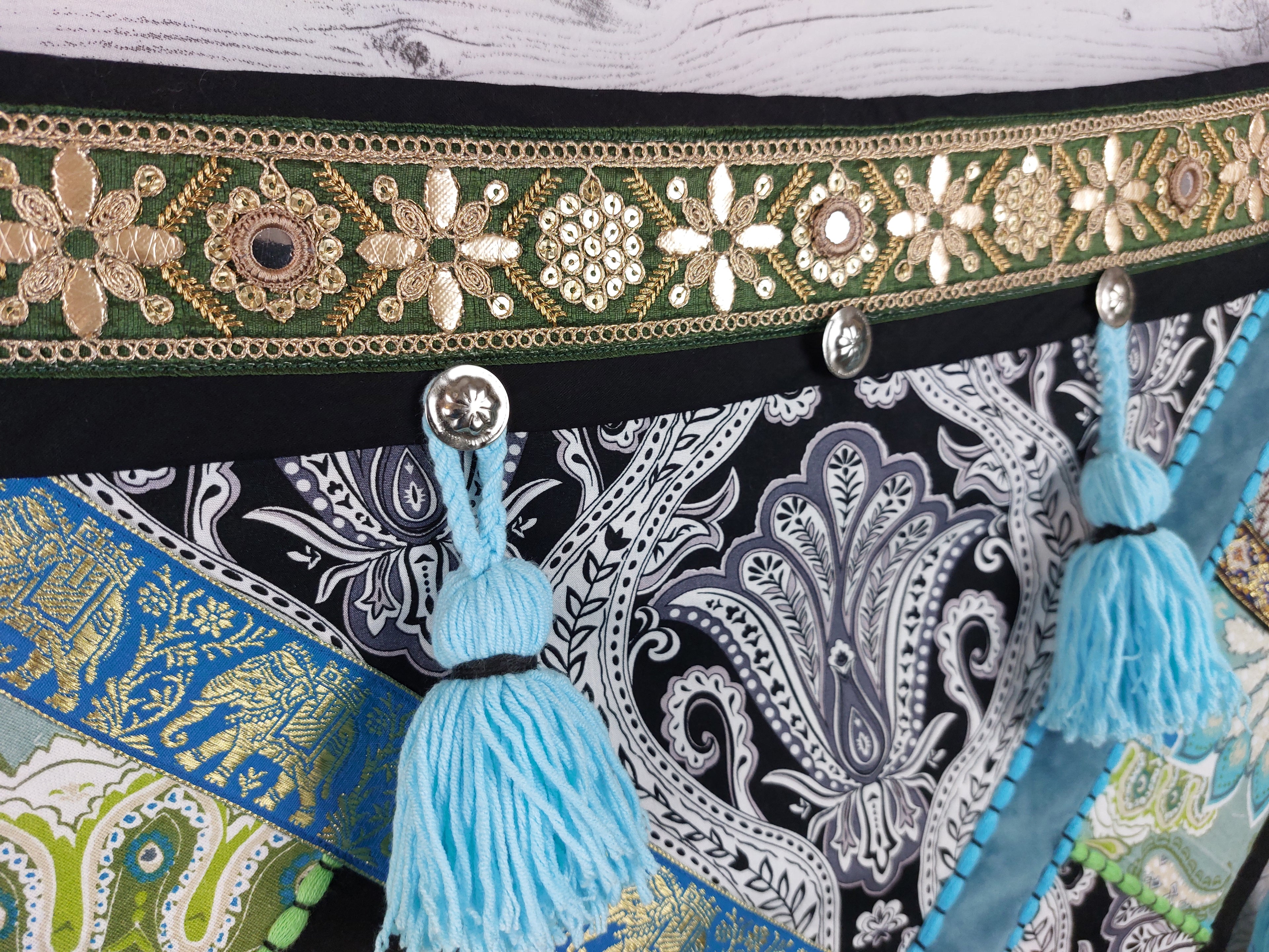 Tassel Belt "Turquoise Elephant", Quastengürtel für FCBD, ATS, ITS, Bauchtanz Gürtel, abnehmbare Quasten