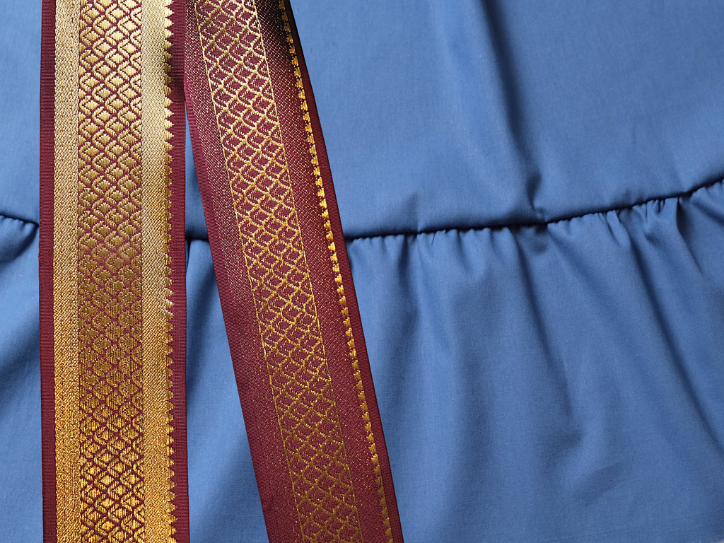 25-Yard Bauchtanzrock, jeansblau - individuelle Sari-Borte, Länge & Weite | FCBD, ATS, Tribal Fusion | Cotton Bellydance Padma Skirt