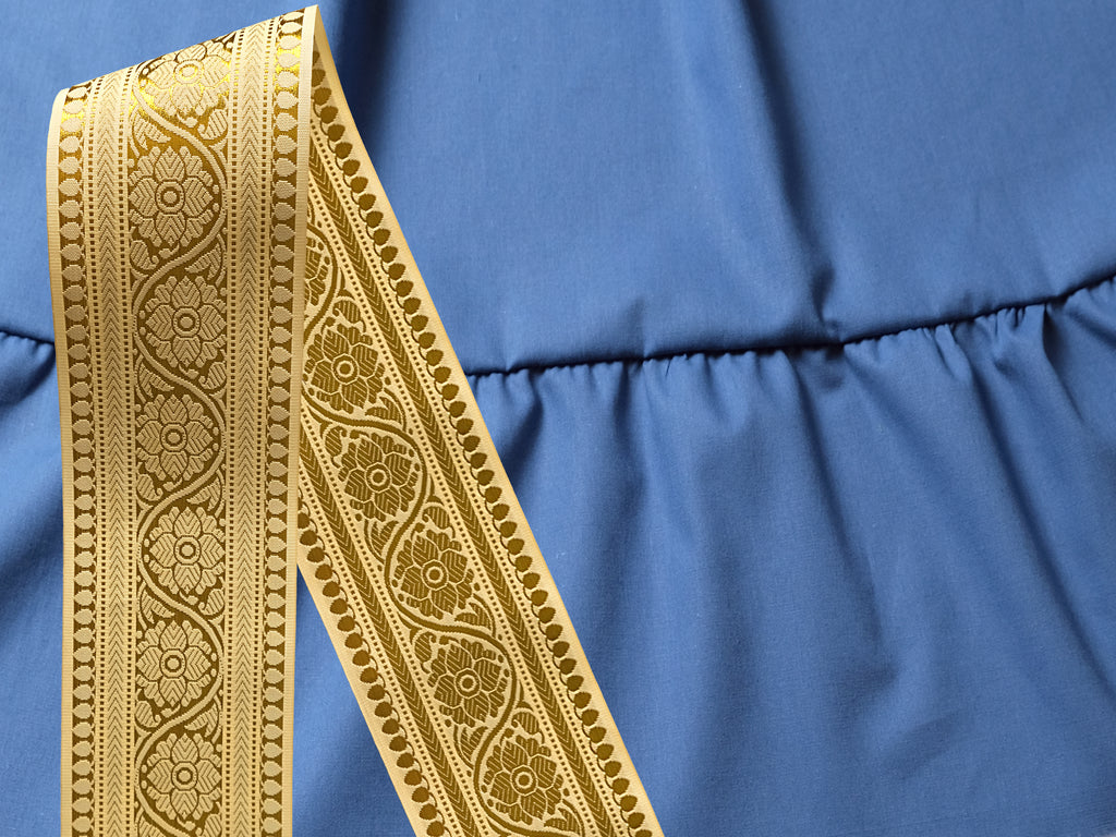 25-Yard Bauchtanzrock, jeansblau - individuelle Sari-Borte, Länge & Weite | FCBD, ATS, Tribal Fusion | Cotton Bellydance Padma Skirt