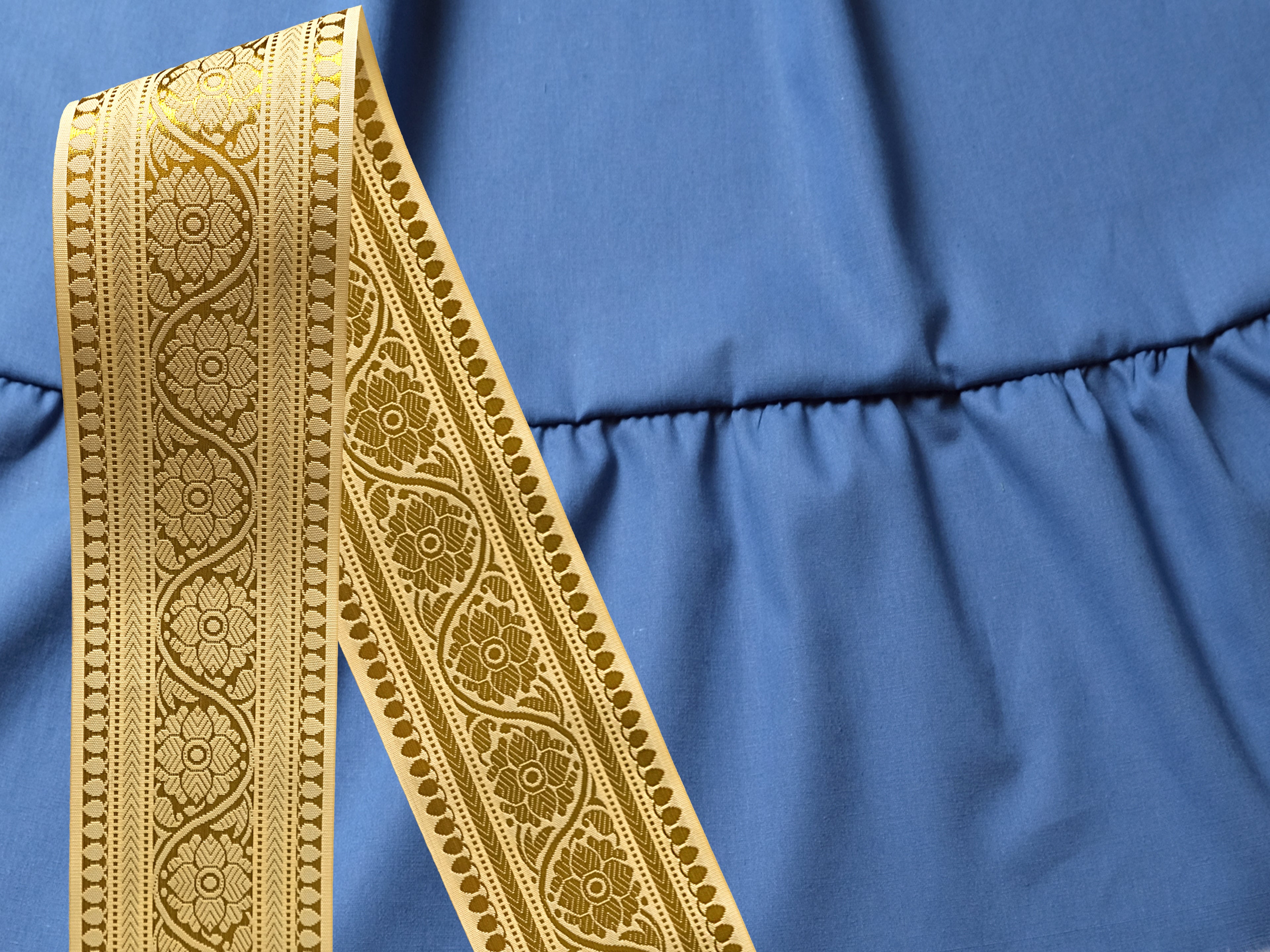 Blauer 25 Yard Padma Skirt - Wähle Sari-Borte, Länge & Weite | Bellydance FCBD, ATS, Tribal Fusion