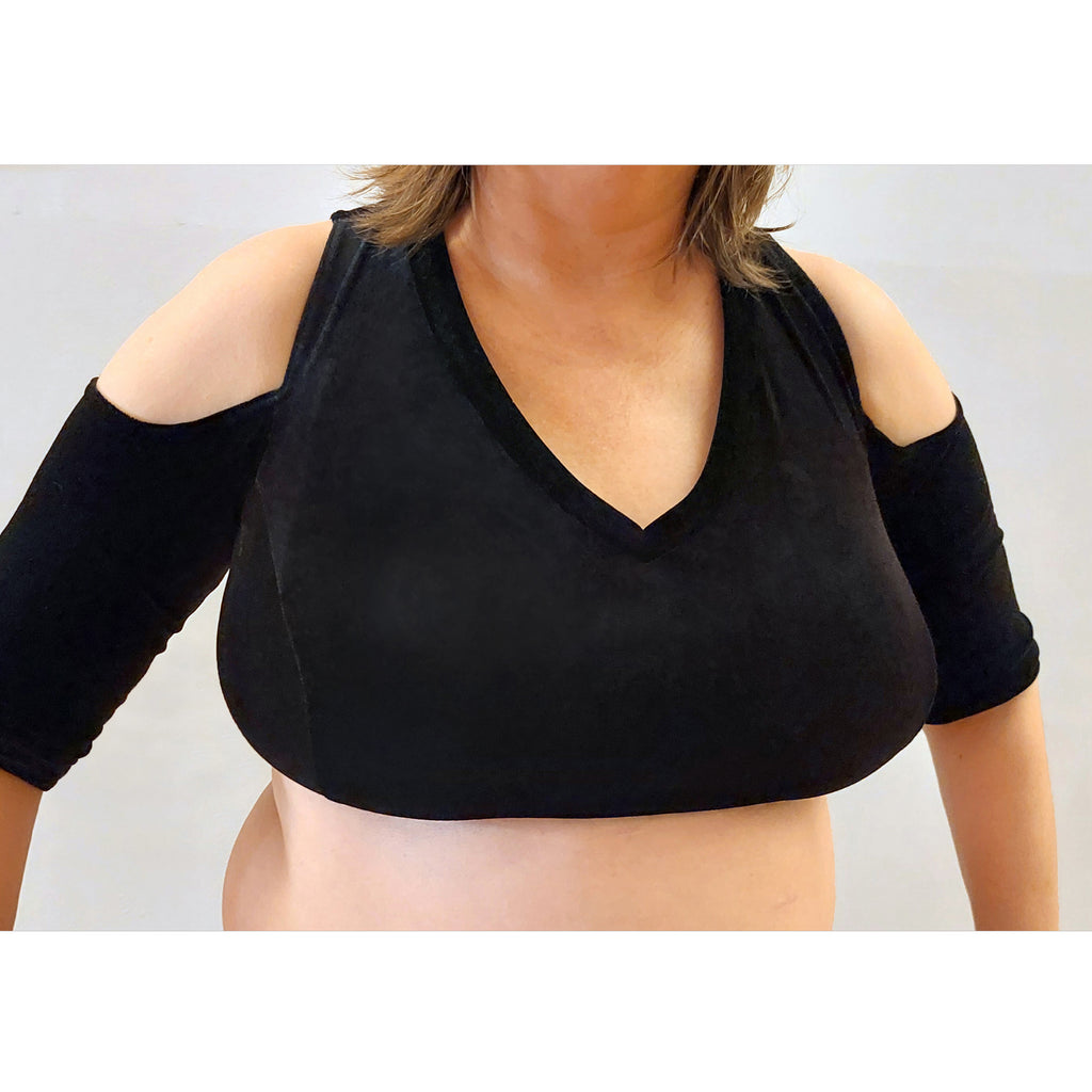 Choli Variante "Birgit", Cup 95D, mit Cold Shoulder, aus Stretch Samt
