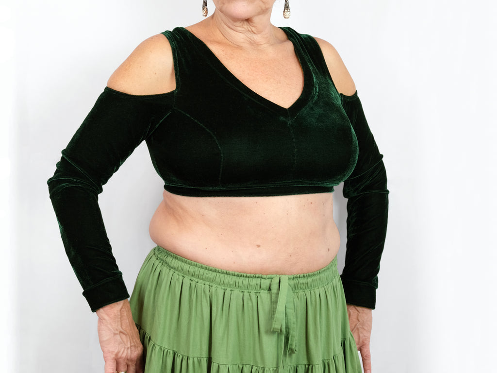 Choli Variante "Gabi", Cup 80D, mit Cold Shoulder, aus Stretch Samt