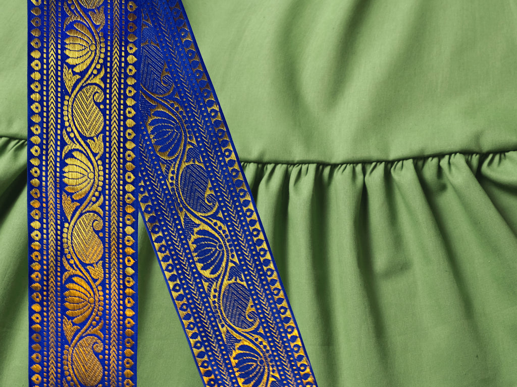 Grüner 25 Yard Padma Rock - Wähle Sari-Borte, Länge & Weite | Bellydance FCBD, ATS, Tribal Fusion