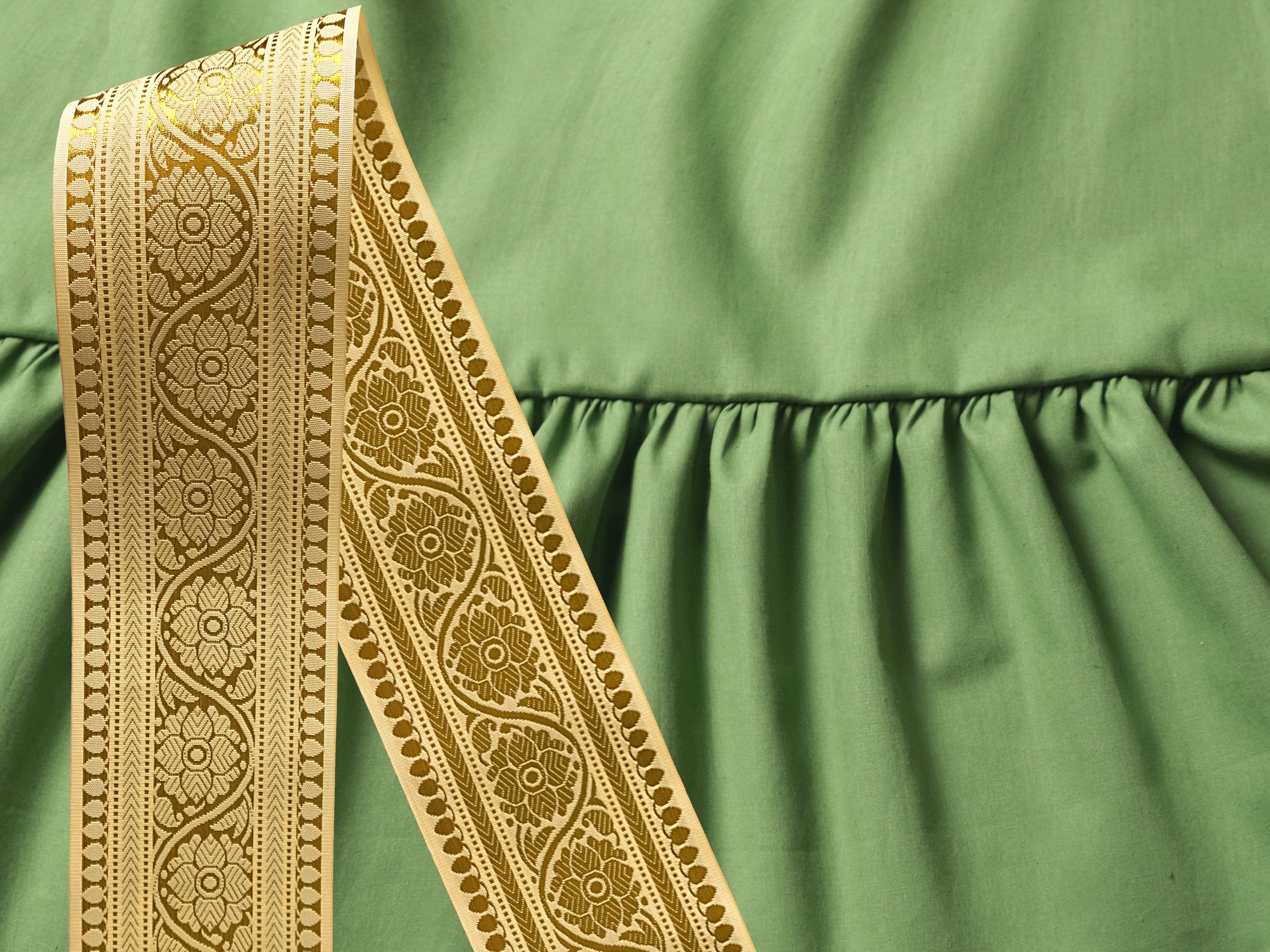 Grüner 25 Yard Padma Rock - Wähle Sari-Borte, Länge & Weite | Bellydance FCBD, ATS, Tribal Fusion