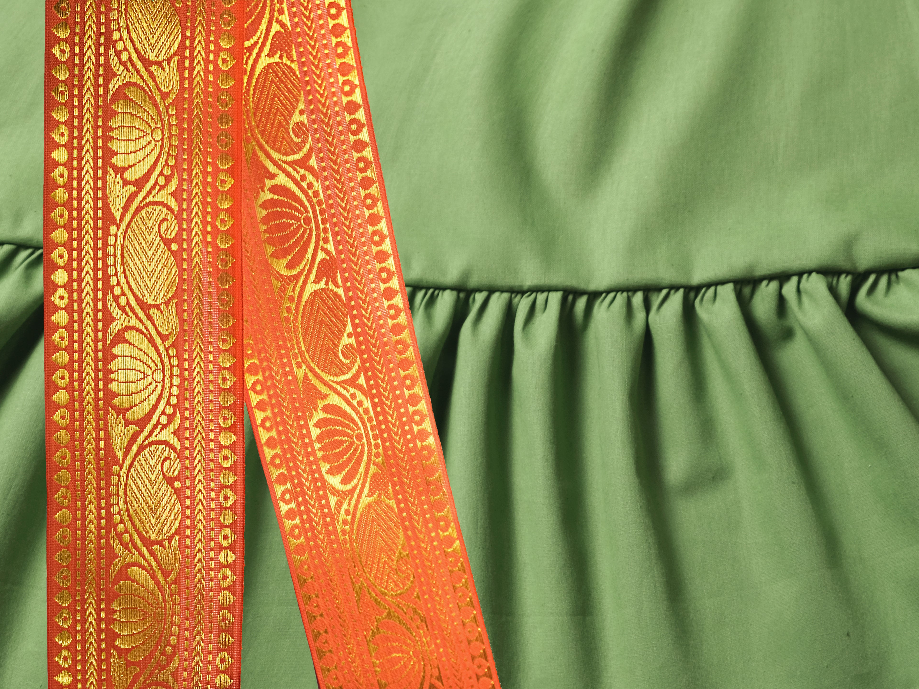 Grüner 25 Yard Padma Rock - Wähle Sari-Borte, Länge & Weite | Bellydance FCBD, ATS, Tribal Fusion