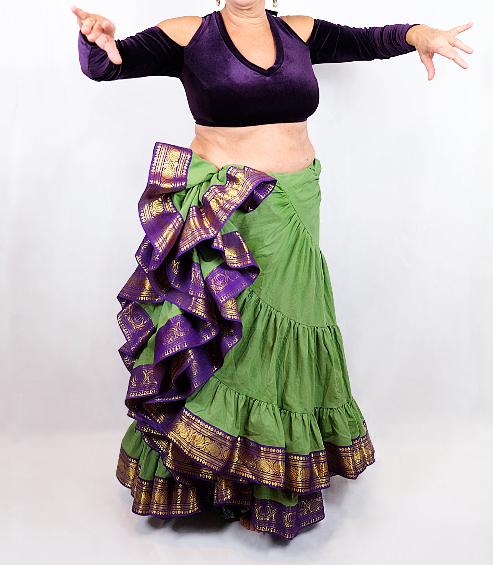 Grüner 25 Yard Padma Rock - Wähle Sari-Borte, Länge & Weite | Bellydance FCBD, ATS, Tribal Fusion