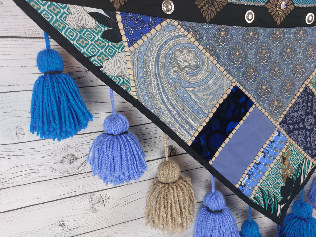Tassel Belt "California Blue", Quastengürtel für FCBD, ATS, ITS, Bauchtanz Gürtel, Tribal Bellydance, abnehmbare Quasten
