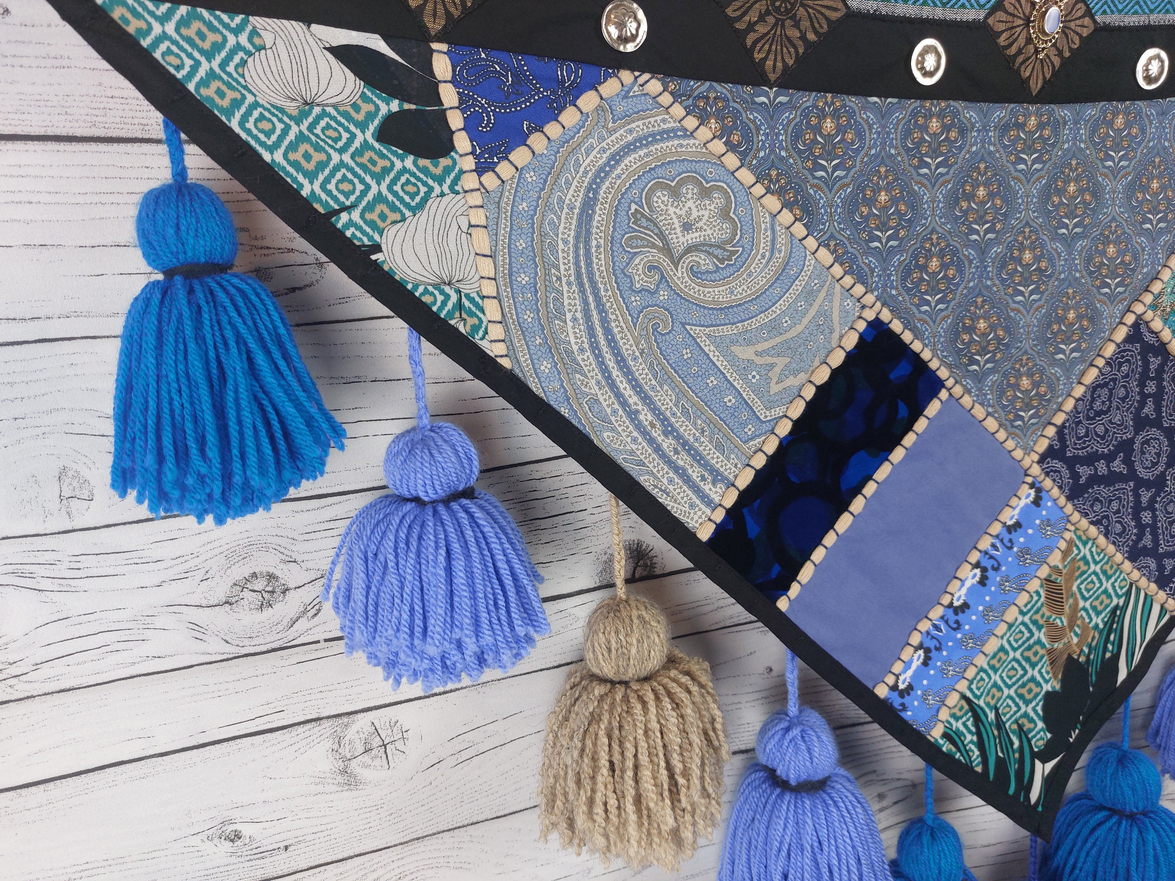 Tassel Belt "California Blue", Quastengürtel für FCBD, ATS, ITS, Bauchtanz Gürtel, Tribal Bellydance, abnehmbare Quasten