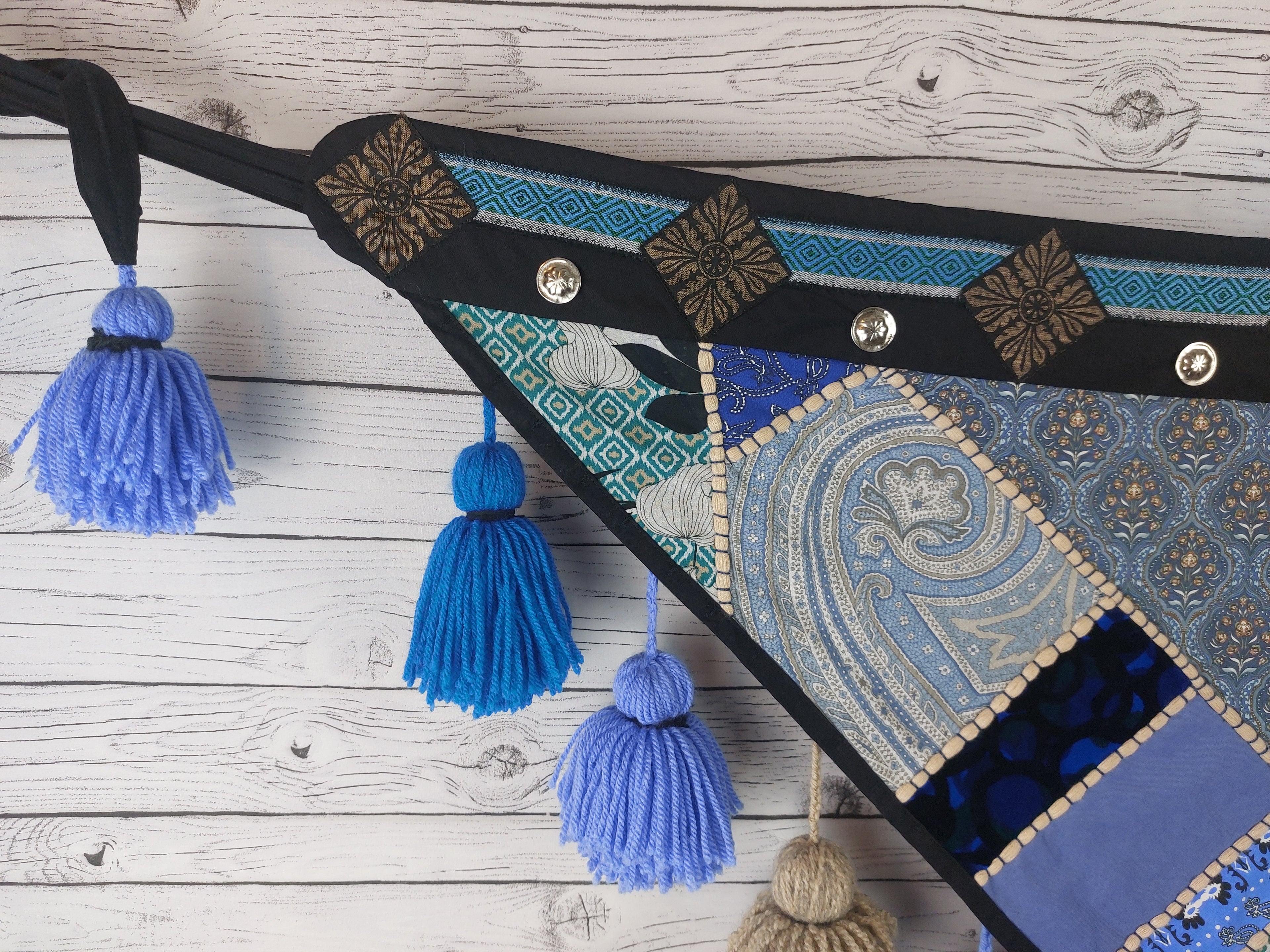Tassel Belt "California Blue", Quastengürtel für FCBD, ATS, ITS, Bauchtanz Gürtel, Tribal Bellydance, abnehmbare Quasten