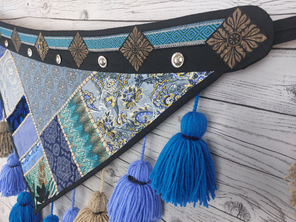 Tassel Belt "California Blue", Quastengürtel für FCBD, ATS, ITS, Bauchtanz Gürtel, Tribal Bellydance, abnehmbare Quasten