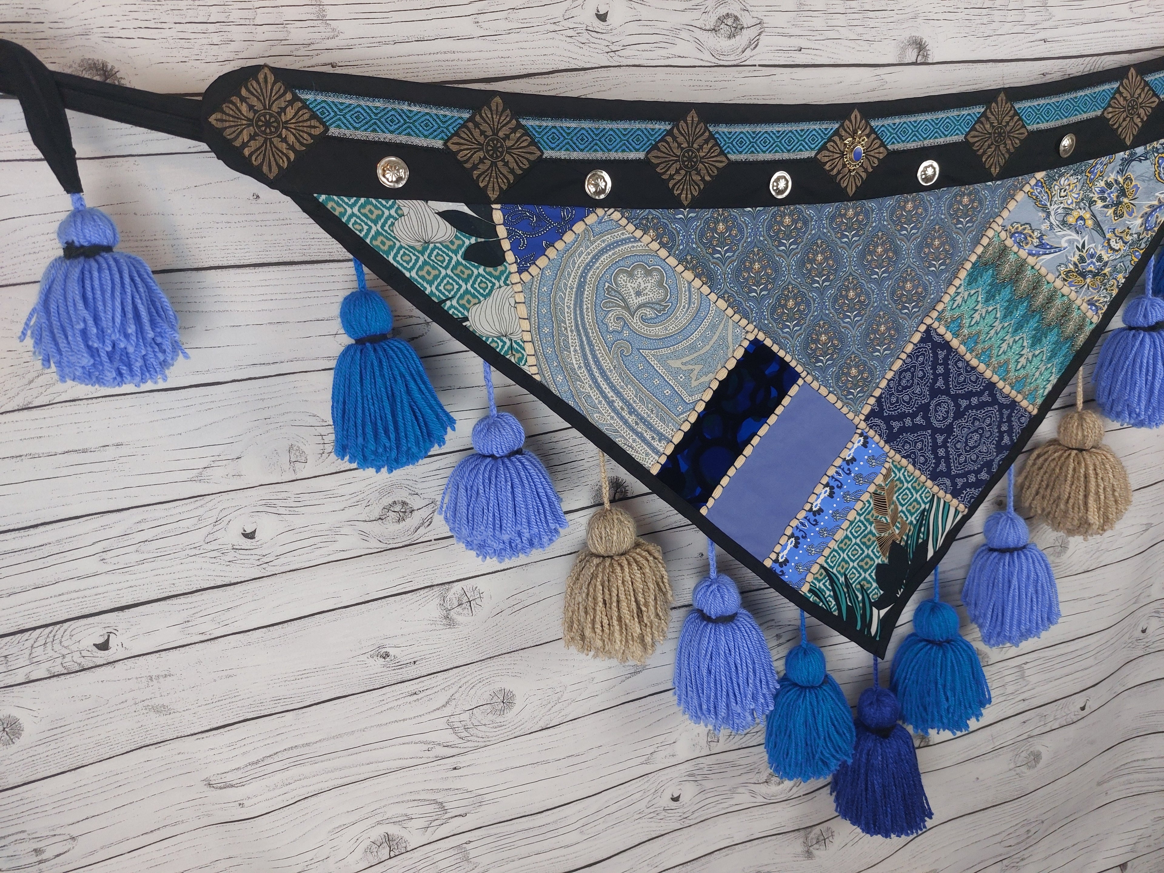 Tassel Belt "California Blue", Quastengürtel für FCBD, ATS, ITS, Bauchtanz Gürtel, Tribal Bellydance, abnehmbare Quasten