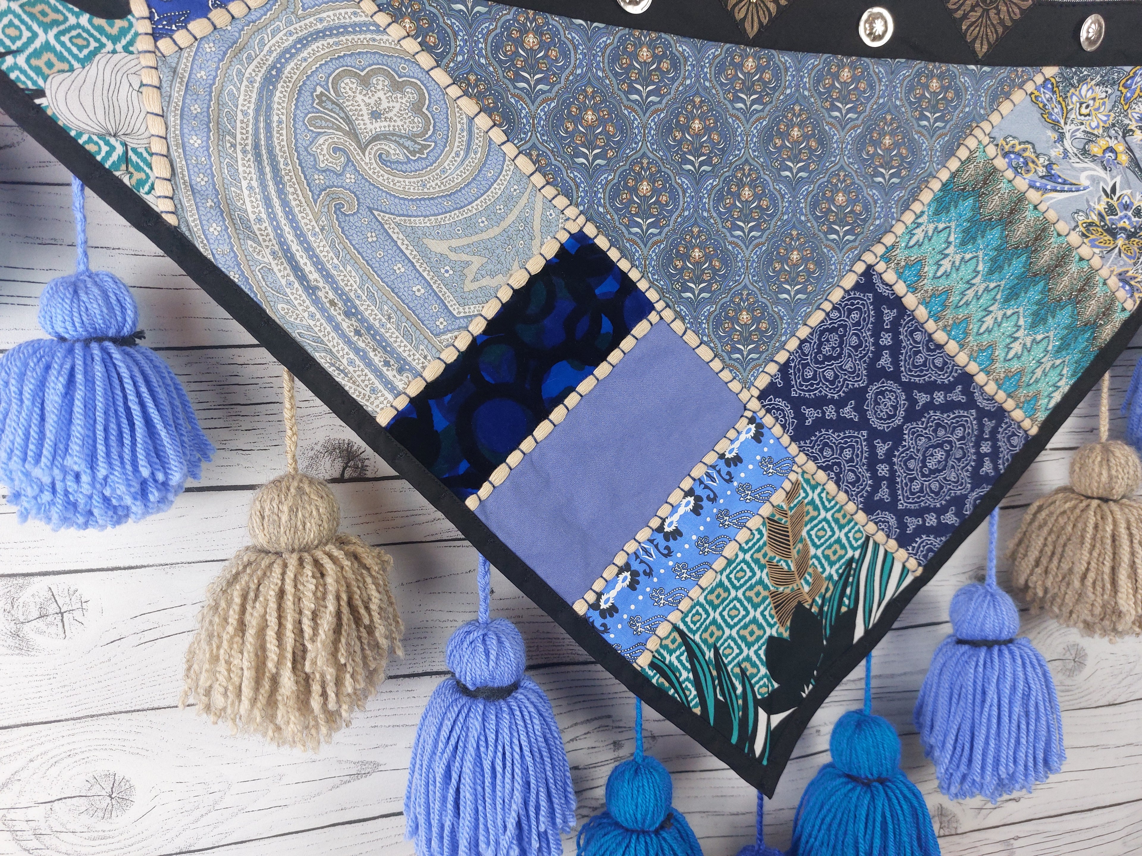 Tassel Belt "California Blue", Quastengürtel für FCBD, ATS, ITS, Bauchtanz Gürtel, Tribal Bellydance, abnehmbare Quasten